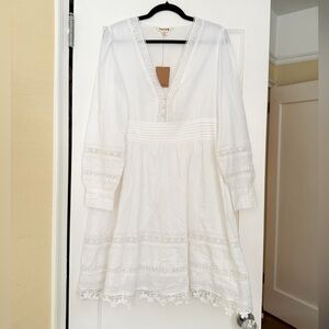 NWT Boden White Long Sleeve Crochet Trim Dress